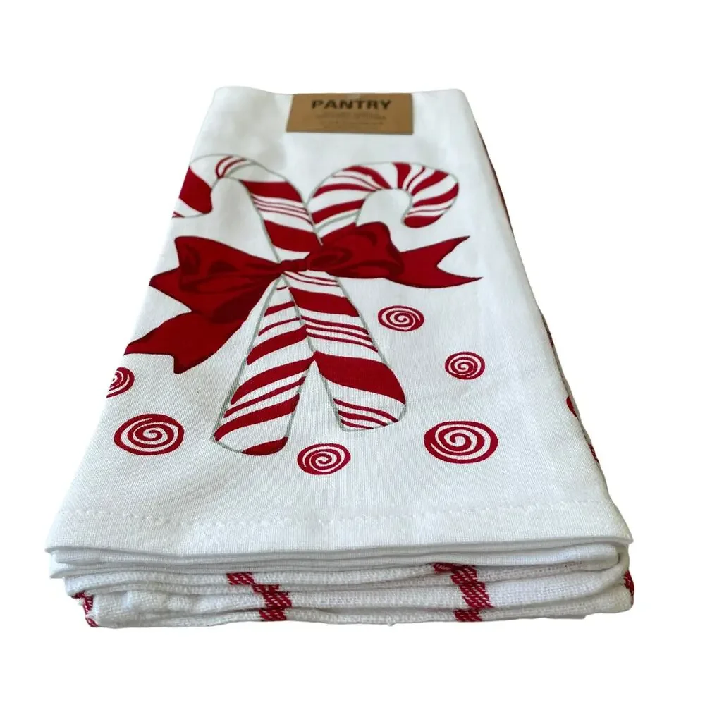 PANTRY 4pk Christmas Candy Cane Mints Kitchen Towel Set Holiday Red White New